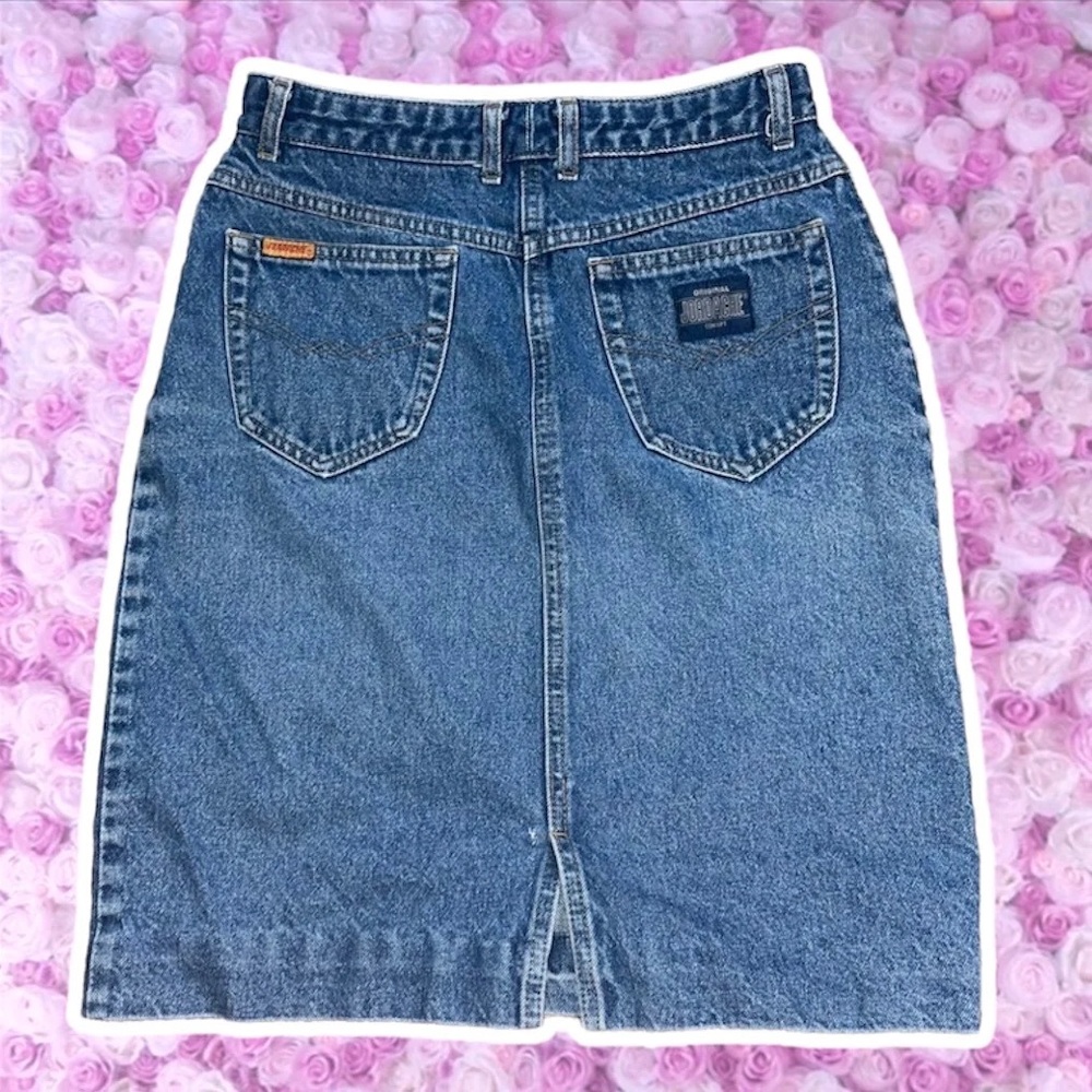 Vintage 90s Jordache Jean Pencil Skirt Medium Wash Belt Loops Zipper Fly Mid Ris